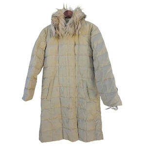 Max Mara Fur Collar Down Puffer Coat Jacket Cream Size 10